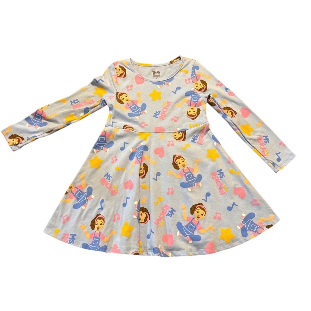 Ms. Rachel Kids Long-Sleeve Fit & Flare Dress 5T Blue Cotton/Polyester Musical T